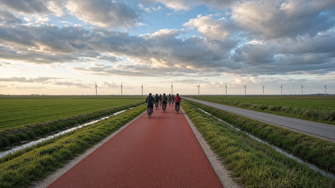 Fietspad door Nederlands polderlandschap