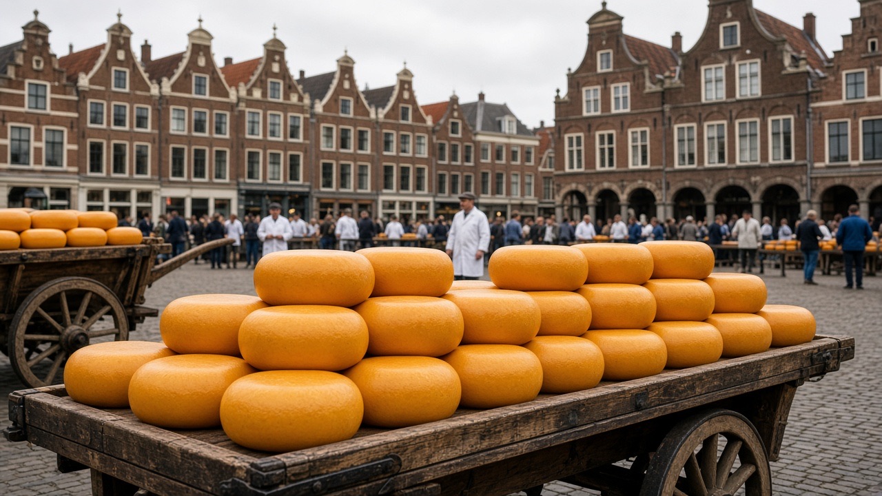 Traditionele Nederlandse kaasmarkt op een historisch plein