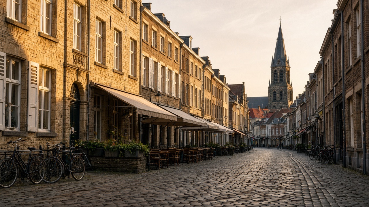 Historische straat in Maastricht in avondlicht